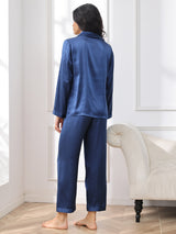 [Tummansininen] SilkSilky-FI Long Sleeve Notkokaulus Naisten Pyjamat 002