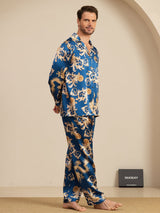 [Navy Lohikäärme] SilkSilky-FI Long Sleeve Notkokaulus Miesten Pyjamat 005