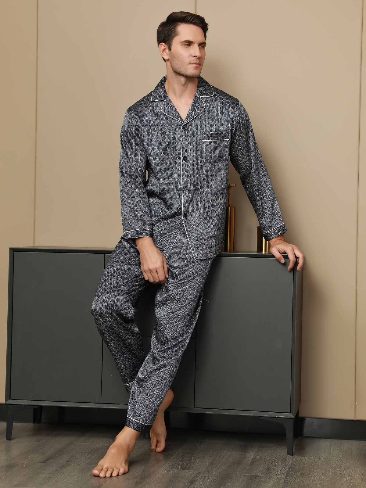 [Laivasto Ginkgo] SilkSilky-FI 19Momme Miesten Pyjamat 001