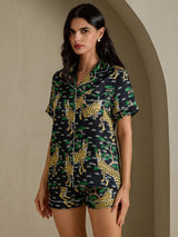 [Musta Servaali] SilkSilky-FI Short Sleeve Notch Collar Naisten Pyjamat 003