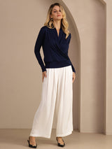 [Tummansininen] SilkSilky-FI Long Sleeve Wrap Naisten Puserot 007