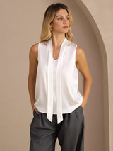 [Valkoinen] SilkSilky-FI Sleeveless Tie Neck Camisole Top 003