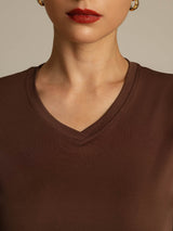[Kahvi] SilkSilky-FI Short Sleeve V Neck Naisten T-paita 004