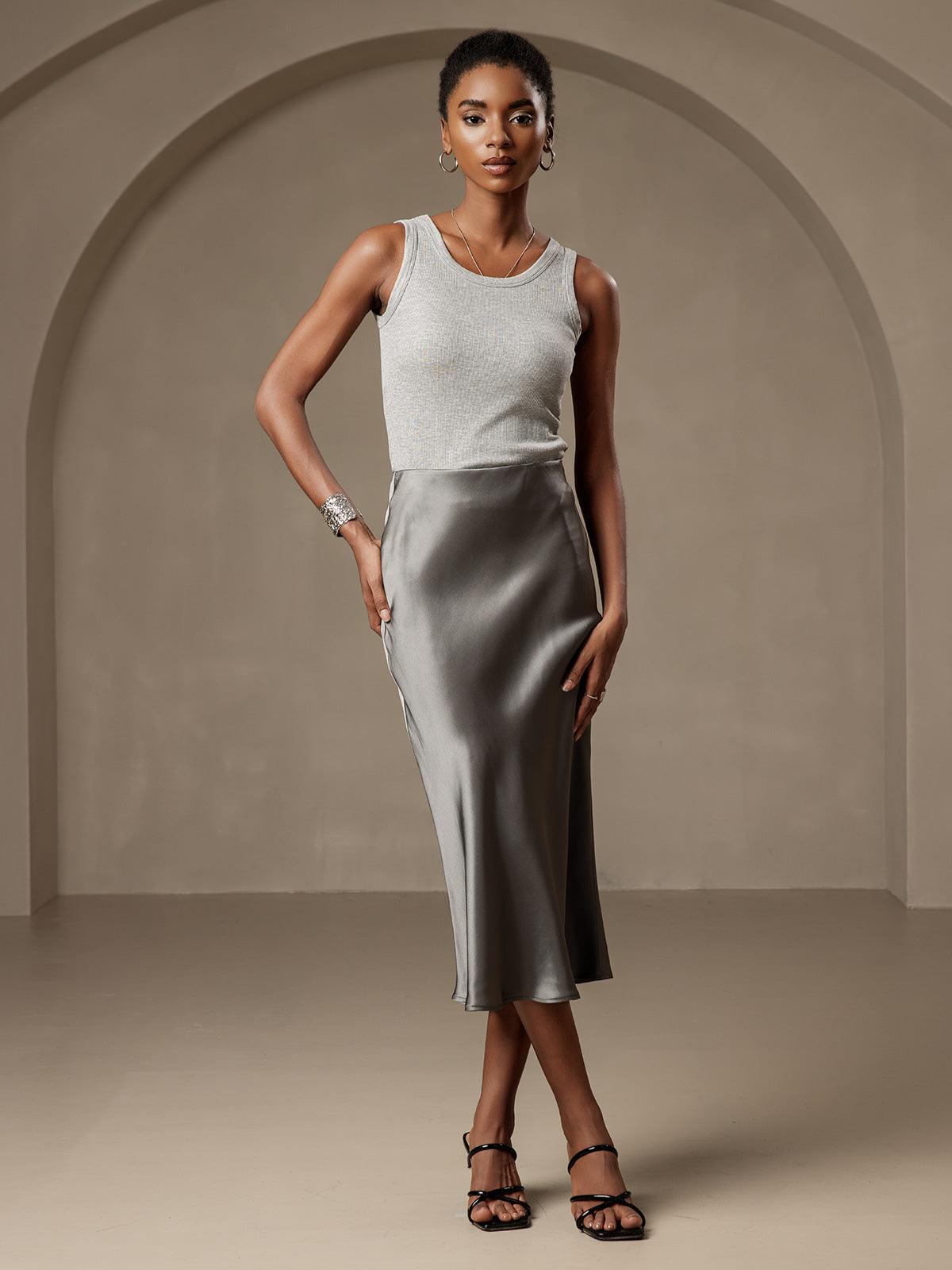 [Tumman Harmaa] SilkSilky-FI 19Momme Skirt 003