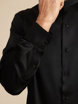 [Musta] SilkSilky-FI Long Sleeve Stand Collar Miesten Paita 007