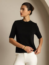 [Musta] SilkSilky-FI Half Sleeve Crew Neck Naisten T-paita 005