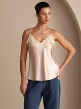[Pinkki] SilkSilky-FI Spaghetti Strap V Neck Camisole Top 001