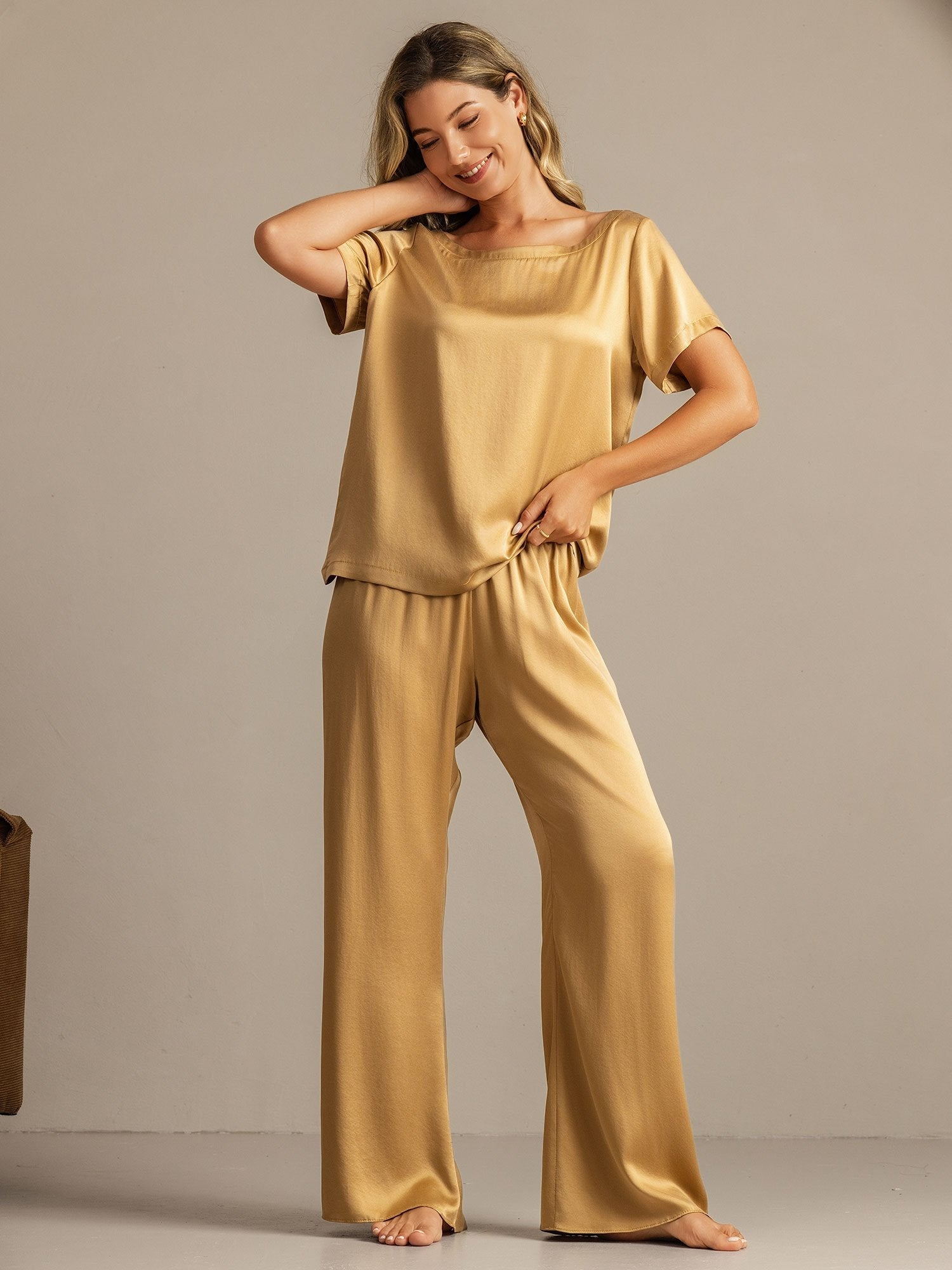 [Tan] SilkSilky-FI 19Momme Womens Pajamas 001