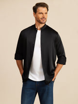 [Musta] SilkSilky-FI Long Sleeve Stand Collar Miesten Paita 003