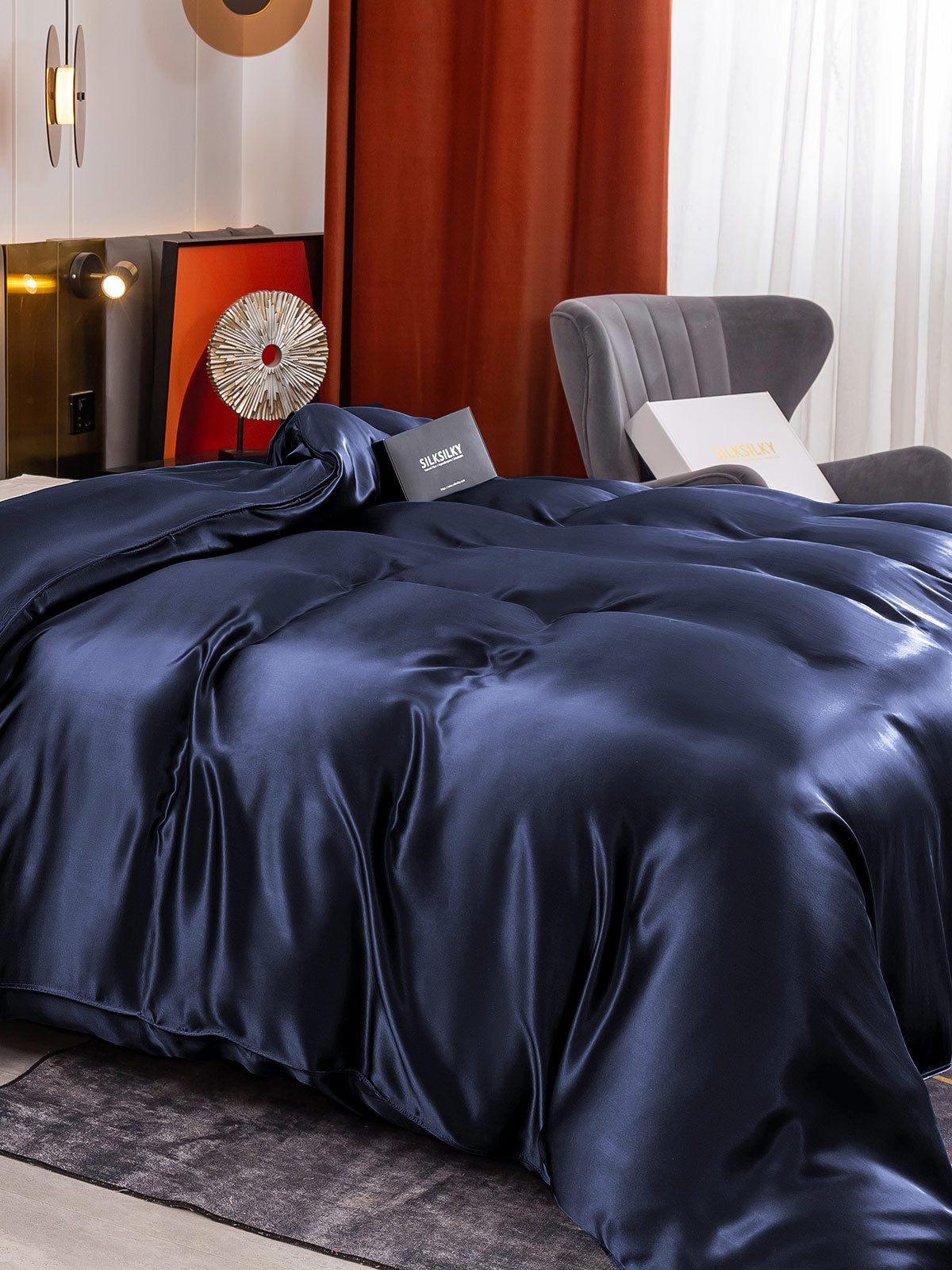 [Tummansininen] SilkSilky-FI 19Momme Duvet Cover 004