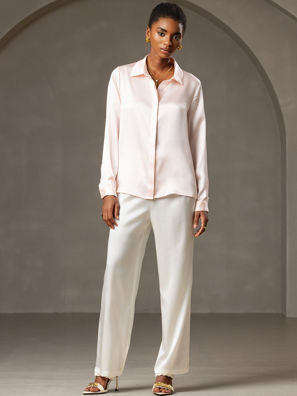 [Pinkki] SilkSilky-FI 19Momme Womens Shirt 007