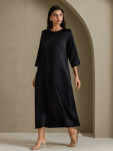 [Musta] SilkSilky-FI 3/4 Sleeve Round Neck Mekko 005