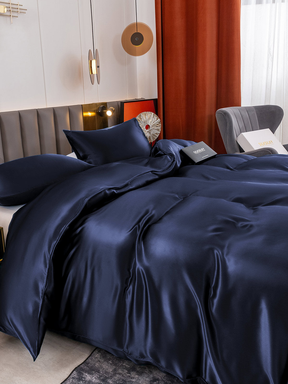 [Tummansininen] SilkSilky-FI 19Momme Bedding Set 005