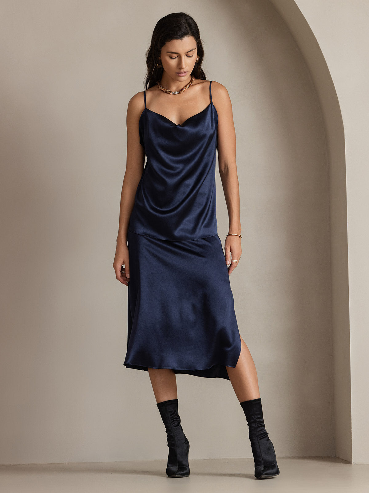 [Tummansininen] SilkSilky-FI 19Momme Skirt 006