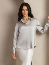 [Vaalean Harmaa] SilkSilky-FI Long Sleeve Lapel Collar Naisten paita 008