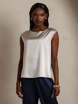 [Vaalean Harmaa] SilkSilky-FI Cap Sleeve Round Neck Naisten T-paita 001