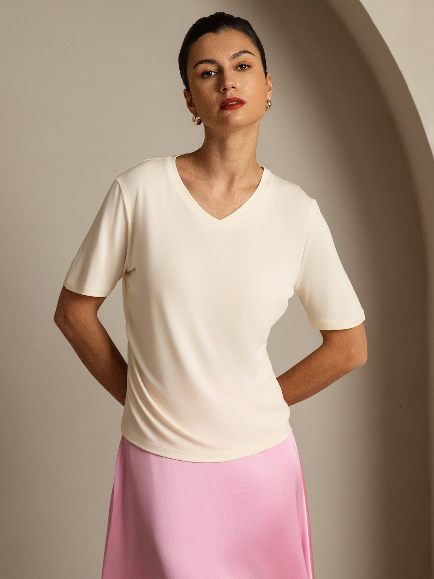 [Beige] SilkSilky-FI Womens T-Shirt 001