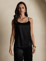 [Musta] SilkSilky-FI 19Momme Spagettihihna Syvä Pyöreä Pääntie Camisole Top 005