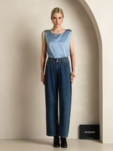 [Harmaansininen] SilkSilky-FI Sleeveless Round Neck Camisole Top 007