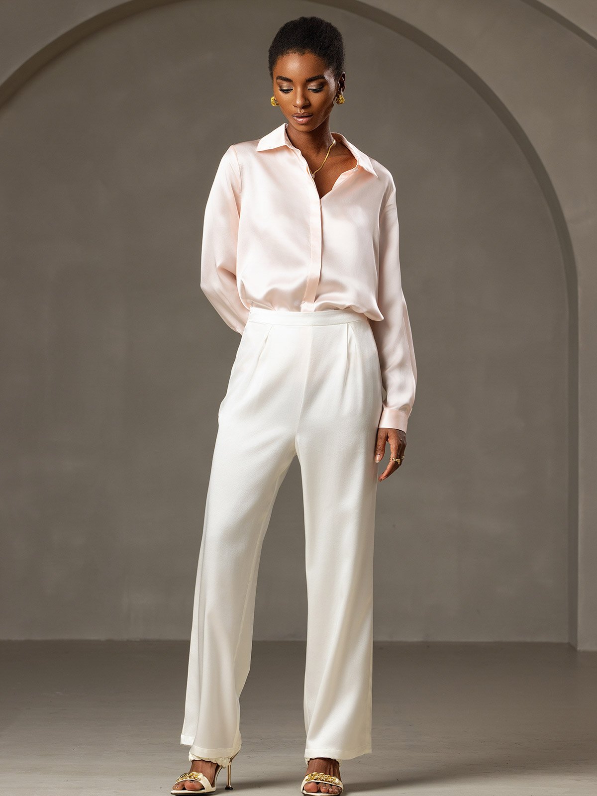 [Valkoinen] SilkSilky-FI 19Momme Womens Pants 004