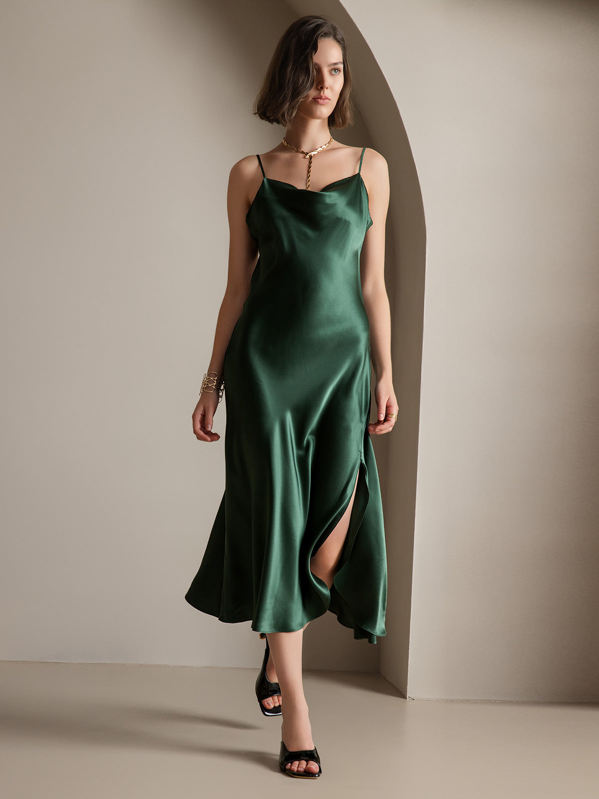 [Tummanvihreä] SilkSilky-FI 19Momme Dress 006