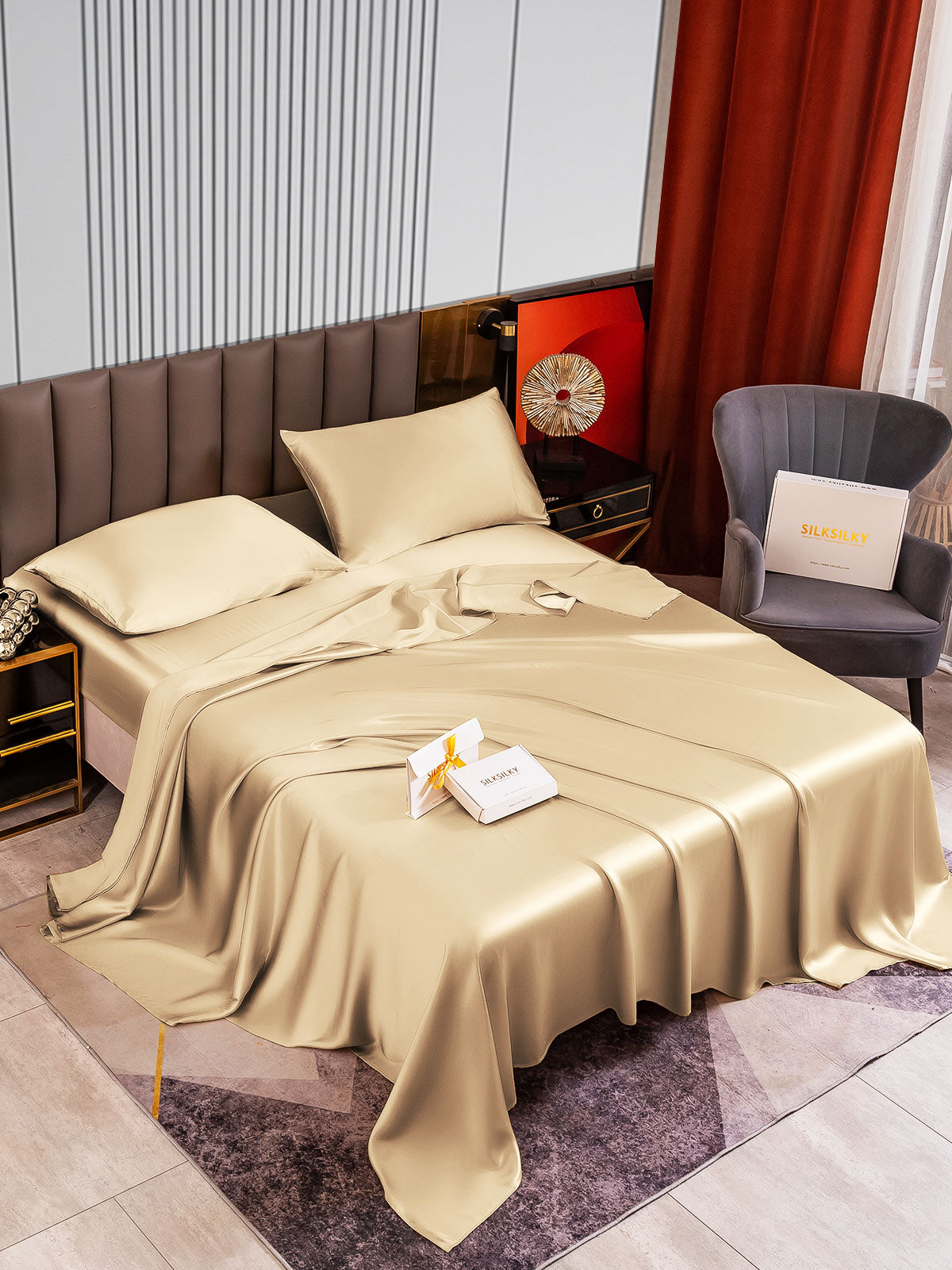 [Beige] SilkSilky-FI 22Momme Bedding Set 002