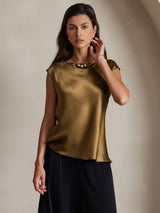 [Ruskea] SilkSilky-FI Cap Sleeve Round Neck Naisten T-paita 001