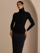 [Musta] SilkSilky-FI Long Sleeve Turtle Neck Naisten T-paita 004