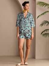 [Sinituore Kasvitieteellinen] SilkSilky-FI Half Sleeve Lapel Collar Naisten Pyjamat 004