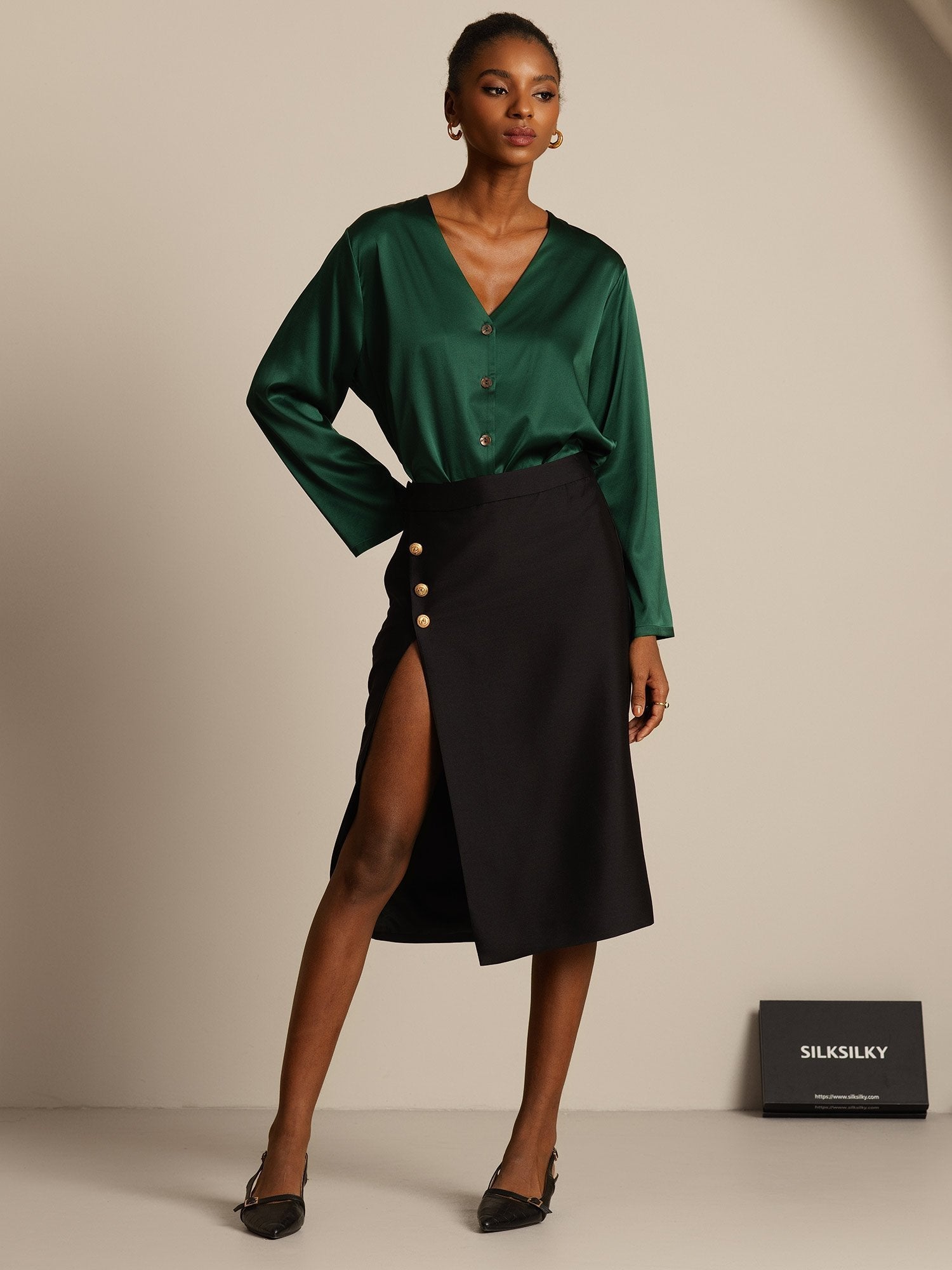 [Musta] SilkSilky-FI 32Momme Silk-Wool Blend Skirt 006,