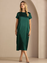 [Tummanvihreä] SilkSilky-FI Short Sleeve Round Neck Mekko 007