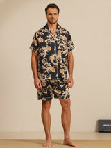 [Musta Lohikäärme] SilkSilky-FI Short Sleeve Notkokaulus Miesten Pyjamat 003