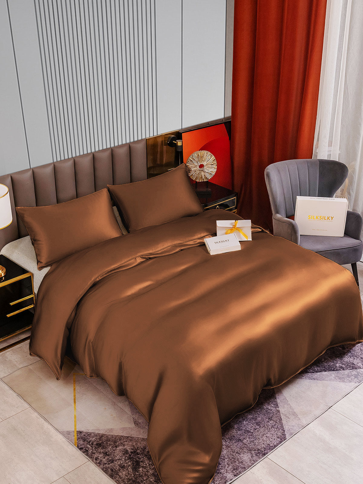 [Kahvi] SilkSilky-FI 22Momme Bedding Set 002