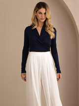 [Tummansininen] SilkSilky-FI Long Sleeve Wrap Naisten Puserot 005