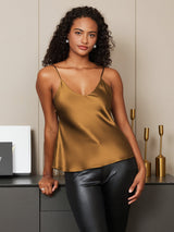 [Kahvi] SilkSilky-FI Spaghetti Strap V Neck Camisole Top 005