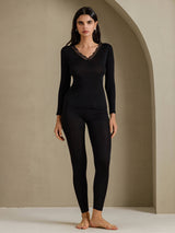[Musta] SilkSilky-FI Long Sleeve V Neck Naisten Pitkät Alusvaatteet 001