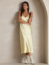 [Vaaleankeltainen] SilkSilky-FI Spaghetti Strap V Neck Mekko 006