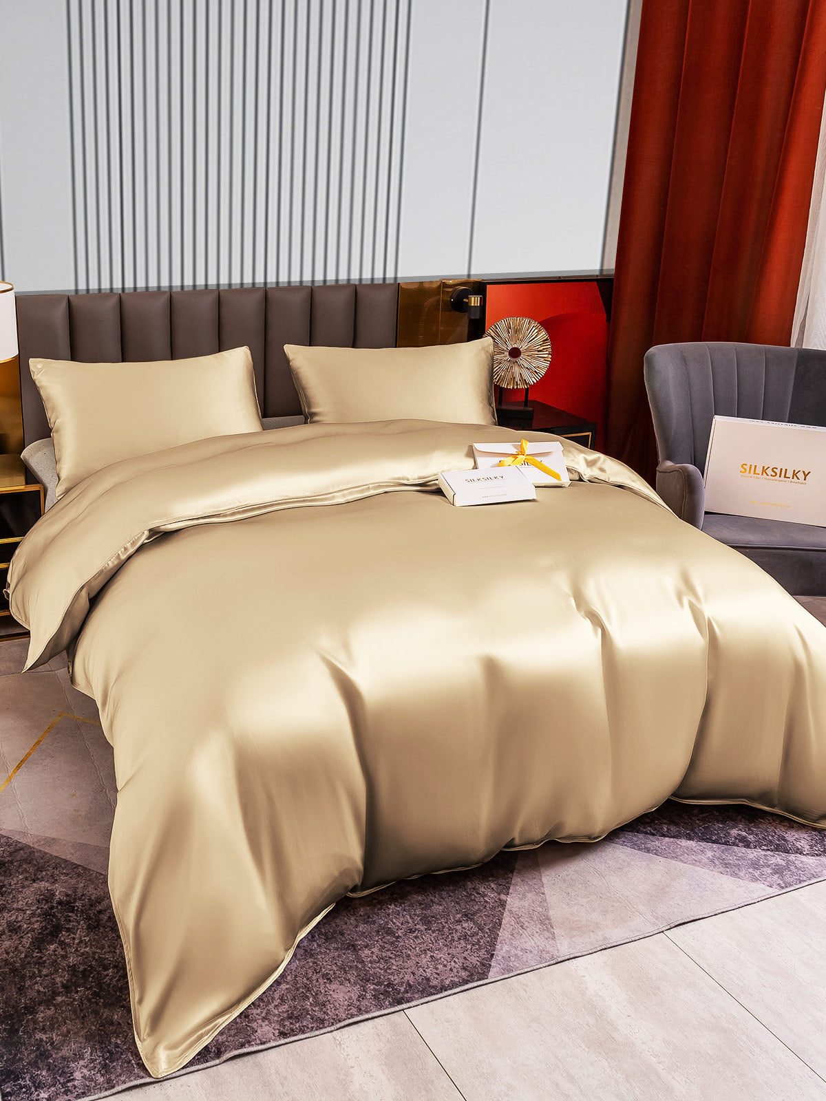 [Beige] SilkSilky-FI 22Momme Bedding Set 004