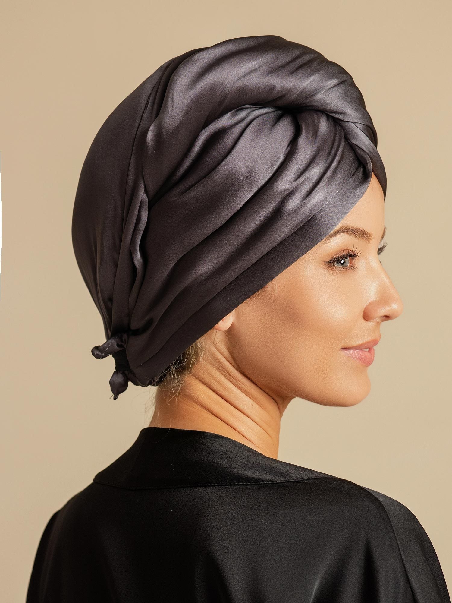 [Tumman Harmaa] SilkSilky-FI Hair Towel Wrap 004,