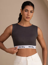[Harmaa] SilkSilky-FI Sleeveless Crew Neck Camisole Top 004