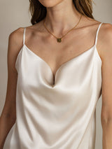 [Vaalean Harmaa] SilkSilky-FI 19Momme Spagettihihna Vesiputouspääntie Camisole Top 006