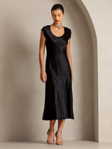 [Musta] SilkSilky-FI Cap Sleeve Scoop Neck Mekko 007