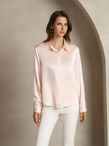 [Vaalea Pinkki] SilkSilky-FI Long Sleeve Lapel Collar Naisten paita 001