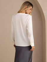 [Valkoinen] SilkSilky-FI Long Sleeve Deep V Neck Naisten Puserot 002