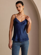 [Tummansininen] SilkSilky-FI Spaghetti Strap V Neck Camisole Top 004