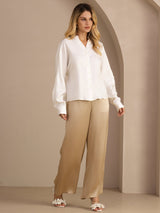 [Valkoinen] SilkSilky-FI Long Sleeve Blouse 006