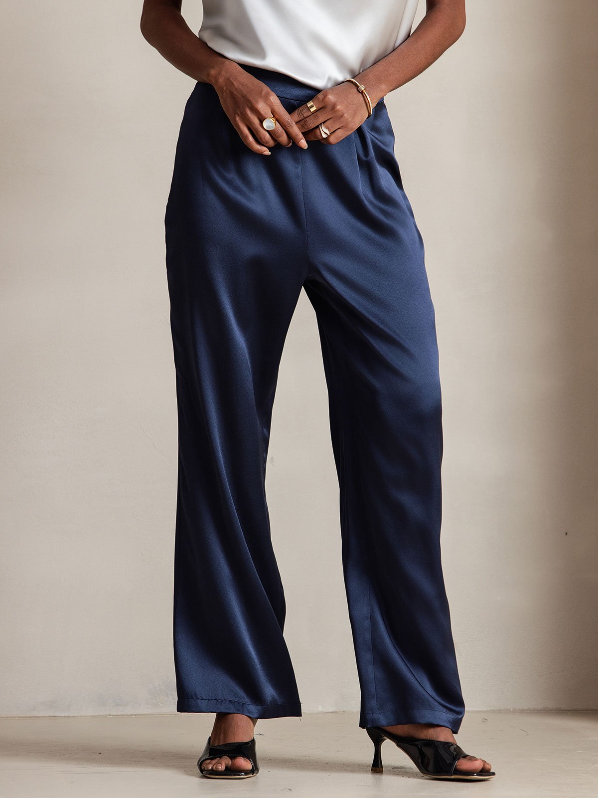[Tummansininen] SilkSilky-FI 19Momme Womens Pants 002