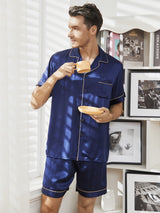 [Tummansininen] SilkSilky-FI Short Sleeve Notkokaulus Miesten Pyjamat 001