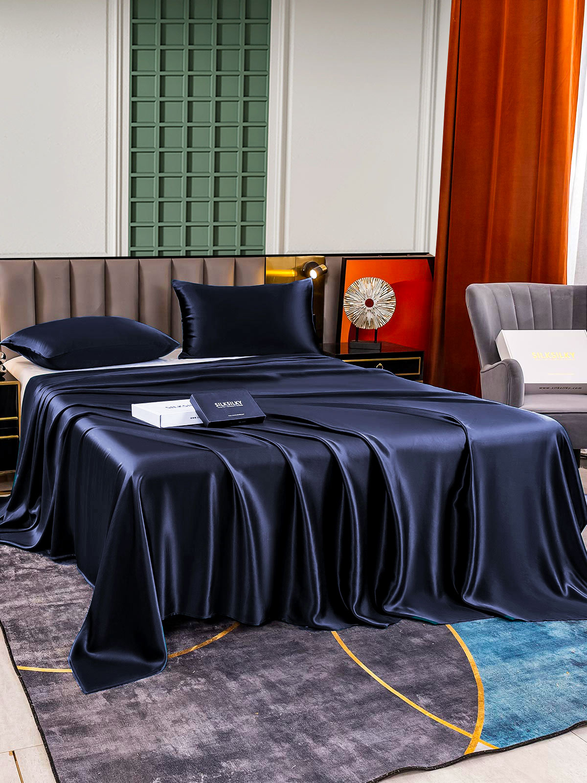 [Tummansininen] SilkSilky-FI 25Momme Bedding Set 003
