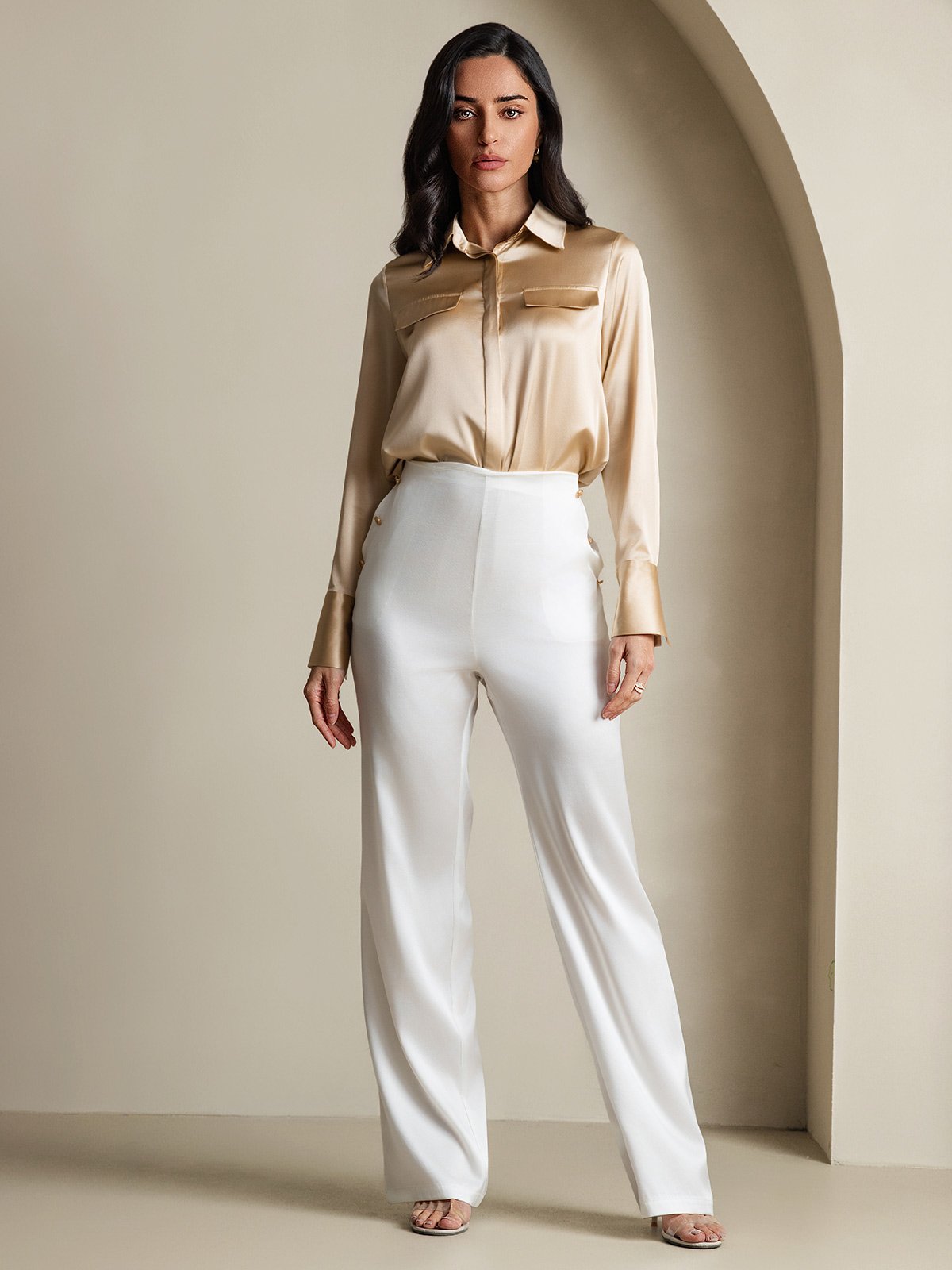 SilkSilky-FI 19Momme Womens Shirt Samppanja 007
